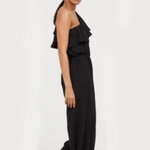Claude d'alban strapless black ruffle maxi long dress women's size Large